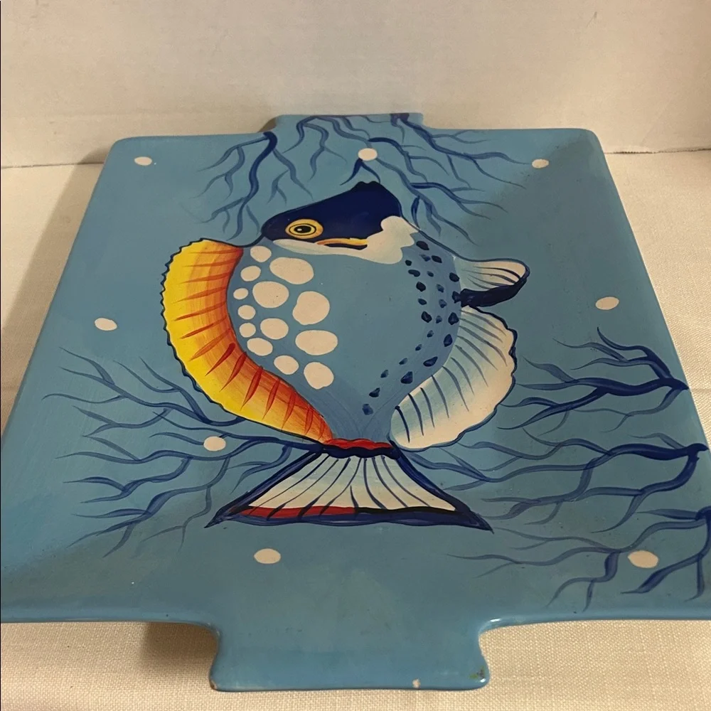 Blue Fish Design Ceramic Plate